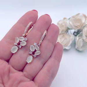 ROSE Gold Plated Green Zircon Flower Drop Earrings